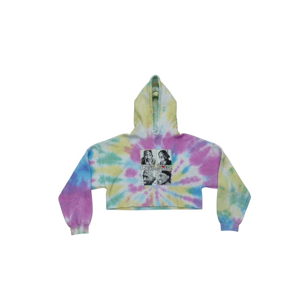 Poetic Justice Graphic Hoodie Womens XL Multi Tie Dye Cropped Fleece Pullover